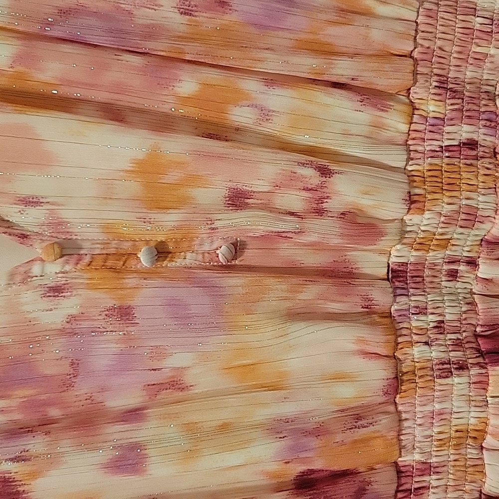 Aqua Pink and Orange Ruffled Tiered Long Sleeve Dress - Picture 6 of 10